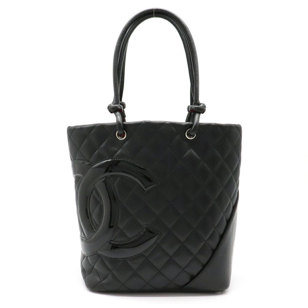 Chanel Cambon Line Tote Bag Soft Calf Enamel Black